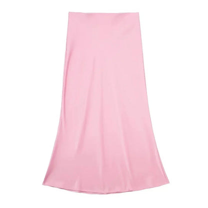 2024 Y2K Casual Women Long Skirt Spring Elastic High Waisted A-Line Casual Female Satin Skirts High Street Lady Skirts