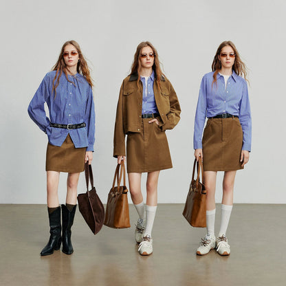 Women Midi Skirt 2025 Autumn New Retro Corduroy Elastic Waist Pure Cotton A Line Mini Skirt