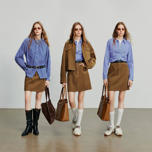 Women Midi Skirt 2025 Autumn New Retro Corduroy Elastic Waist Pure Cotton A Line Mini Skirt
