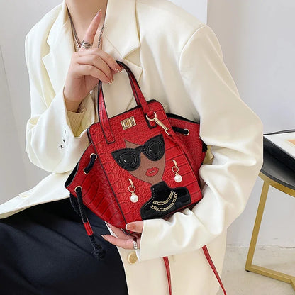 Cartoon Girl Handbag High Quality PU Leather Shoulder Bag for Women Pearl Crossbody Bag Designer Messenger Bag Female Satchel