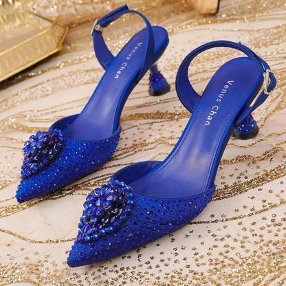 Green Colour Wedding High Heels for Women Italy Design Rhinestone  Decorate Pointed-Toe Gorgeous Parties 2025 INS Lady Plus Size