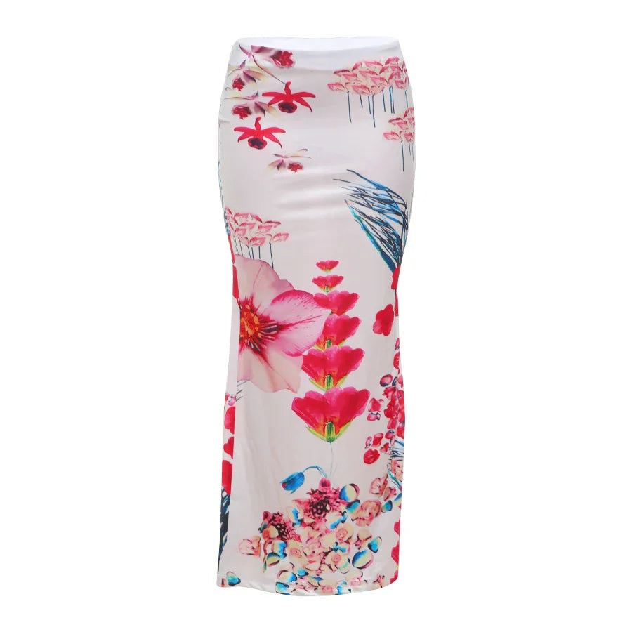 Colorful Print Skirts Women 2025 New Trend Ruched Peach Hip Casual Simple Bottoms Summer Fashion Stretch Streetwear