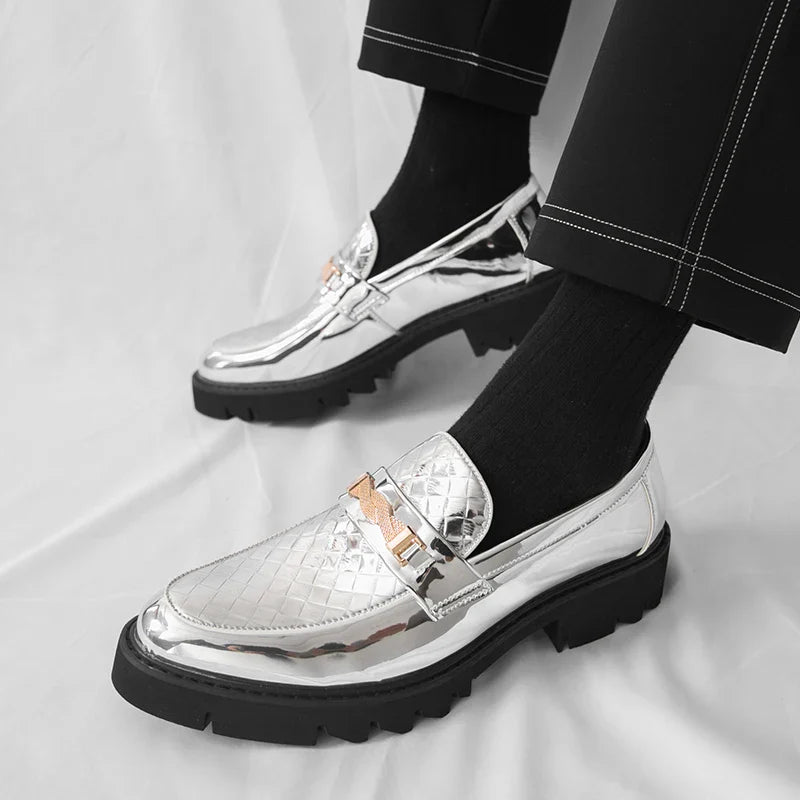 British Style Gold Luxury Loafers For Man Leather Shoes Design Pointed Toe Men's Dress Shoes Casual Wedding Formal Shoes Men