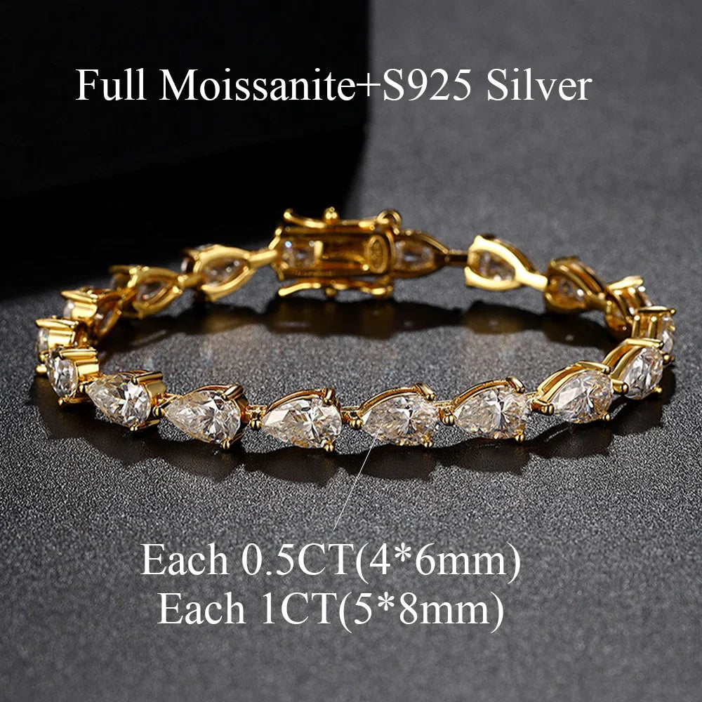 Full Moissanite Tennis Bracelet For Women S925 Sterling Silver Pear Lab Diamond Sparkling Luxury Fine Jewelry