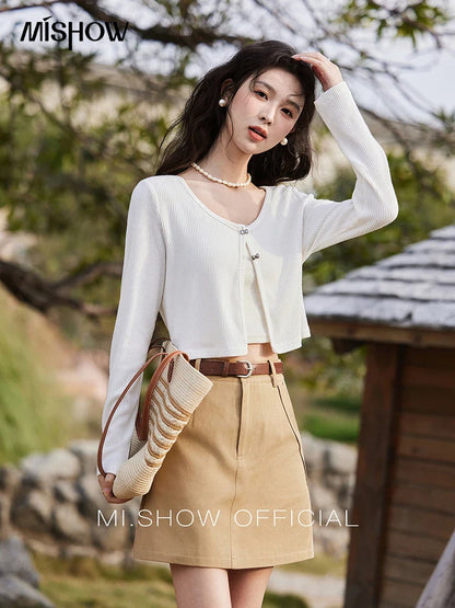 Khaki Skirt for Women Spring 2025 Symmetrical Diagonal Insert Pocket Skirts High Waist Slim A-line Short Skirt MXE13B0694