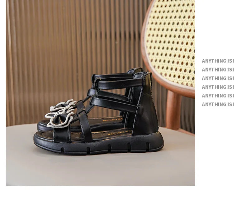 Girls Sandals Summer 2025 New Fashion Children Roman Shoes Middle and Large Children Soft Open Toe Little Girl Princess Shoes