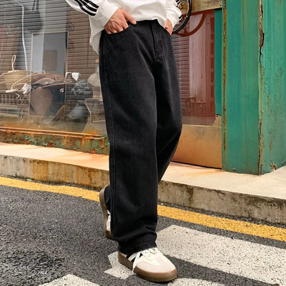 Men's Daily Casual American Korean Loose Jeans Spring Summer Fashion Street Style Retro Straight Wide Leg Y2K Jeans Denim Pants