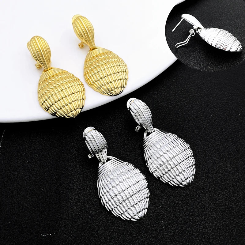 85CM Long Necklace Earrings For Women Adjustable Length Sweater Chain Gold Plated 3PCS Set Fashion Jewelry Wedding Party Gift