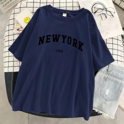 New York Usa City Letter Graphic Tshirt Women Cotton Sport Tops Summer Fashion Tee Shirt Street Casual Oversized Short Sleeve