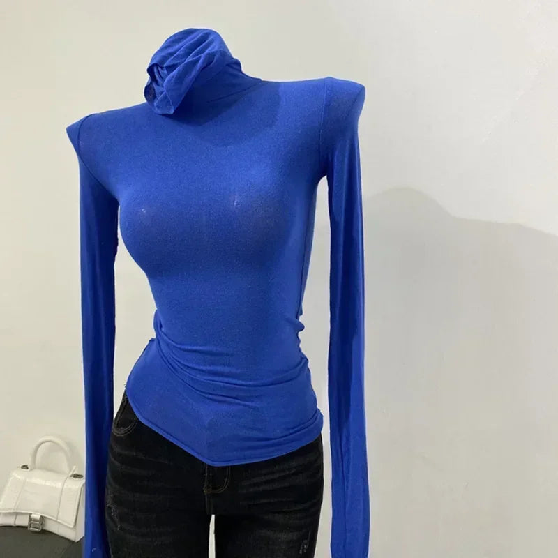 Slim High Quality Plain T Shirt Women Cotton Elastic Basic Female Tops Long Sleeve Sexy Thin T-shirt See Through