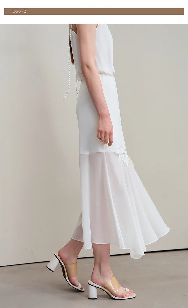 Minimalist Casual Bustier Skirt Women 2025 Summer New Office Lady Lace Slim Half-body Chiffon Fishtail Skirts 12522064