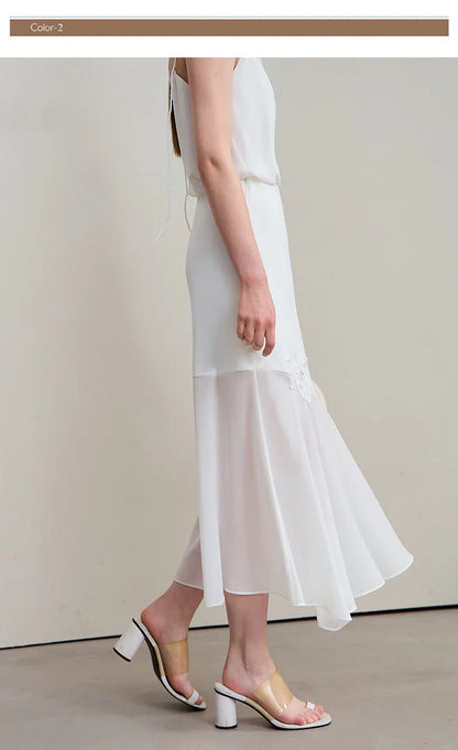 Minimalist Casual Bustier Skirt Women 2025 Summer New Office Lady Lace Slim Half-body Chiffon Fishtail Skirts 12522064