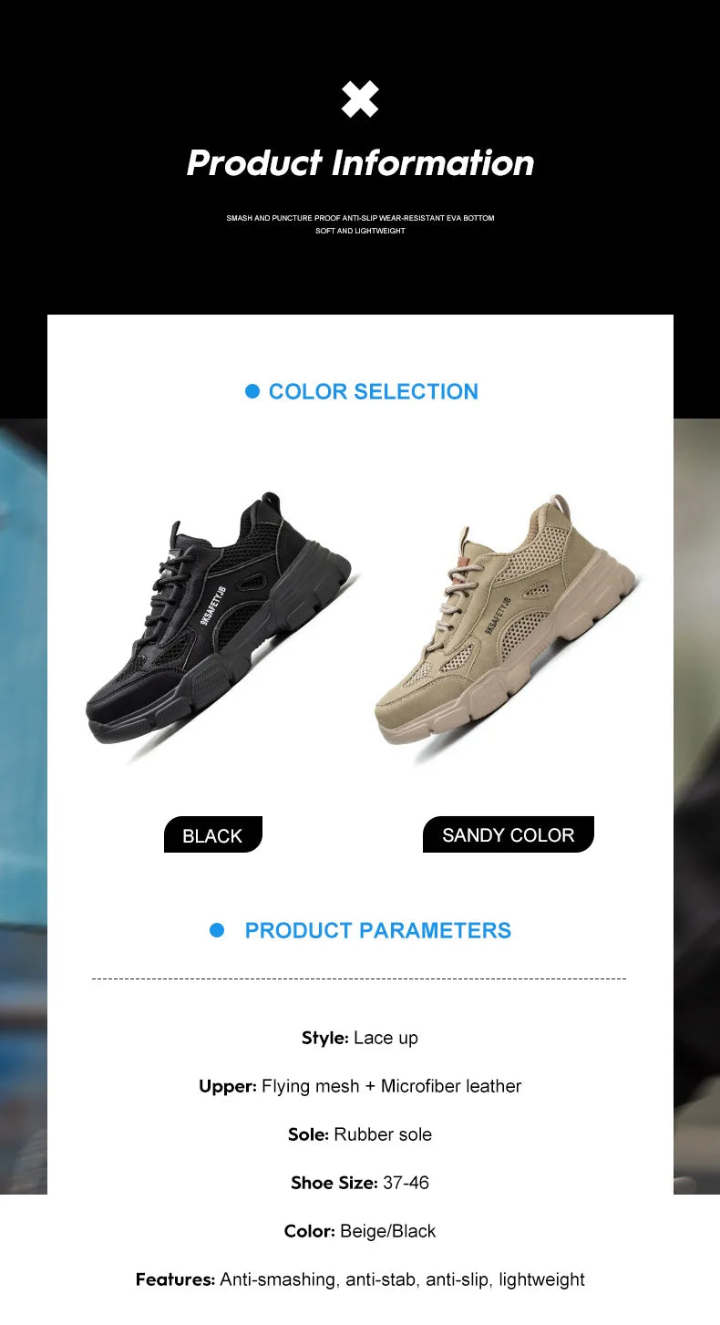 Unisex Mesh Steel Toe Cap Summer Safety Shoes For Men Light Breathable Sneaker Comfortable Indestructible Hombre Work Sneakers