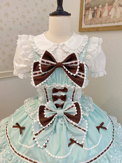 New 2025 Summer Original Sweet Lolita Jsk Dress Cute Bow Lace Stitching Kawaii Girls Women Elegant Slim Suspender Dresses