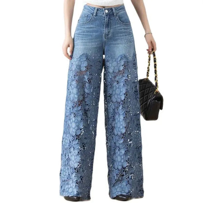 High-waisted Wide-leg Jeans Denim Draped Pants