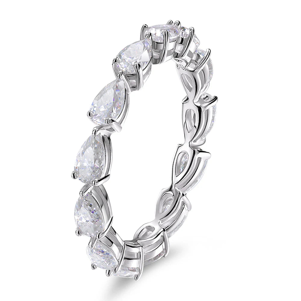 3x5mm Pear Cut Moissanite Eternity Rings for Women Lab Diamond GRA Anniversary Ring s925 Sterling Silver Wedding Band