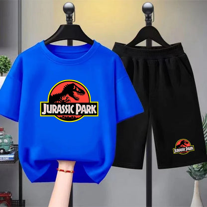 Children T-shirt+Shorts 2P Summer Clothing dinosaur Print Boy Girl Toddler 3-12Yrs Sports Short-Sleeved Casual Fashion Set