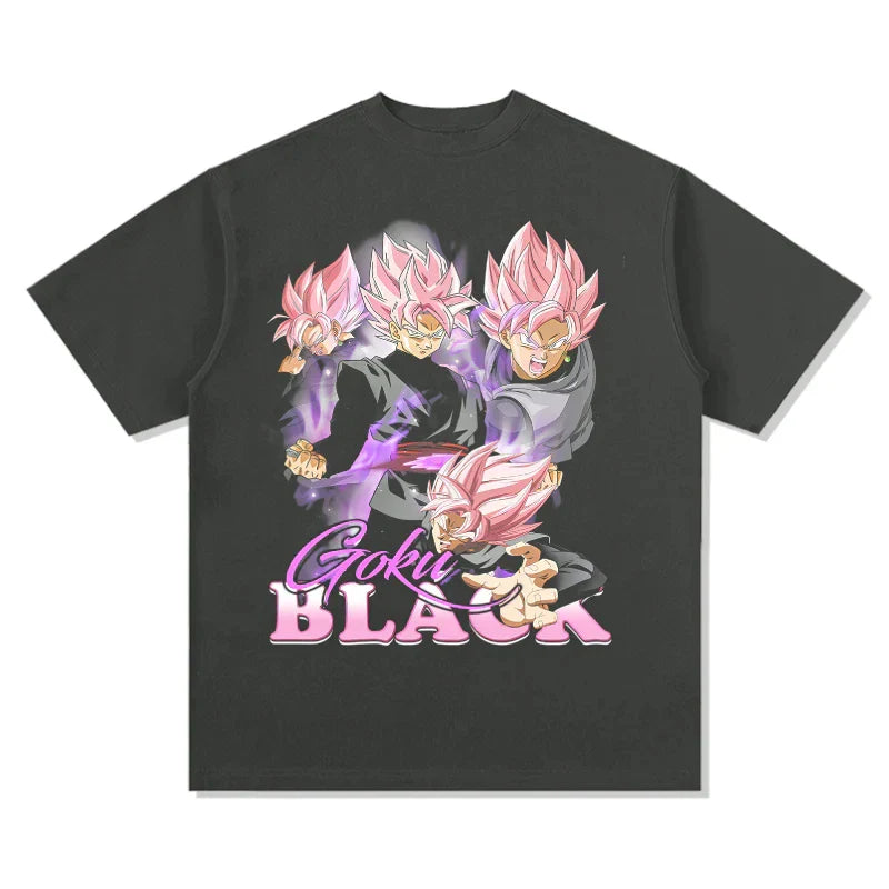 2026 Summer Dragon Ball Retro Premium T-Shirt, Cotton Oversized Goku Black Super Saiyan Rose Collage,  Men Women Adults Kids