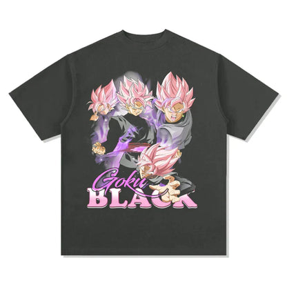 2026 Summer Dragon Ball Retro Premium T-Shirt, Cotton Oversized Goku Black Super Saiyan Rose Collage,  Men Women Adults Kids