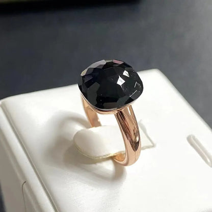 Trendy 12.6mm Flat Rose Gold Ring 35 Candy Colors Green Amethyst Turquoise Crystal Jewelry Gift for Women