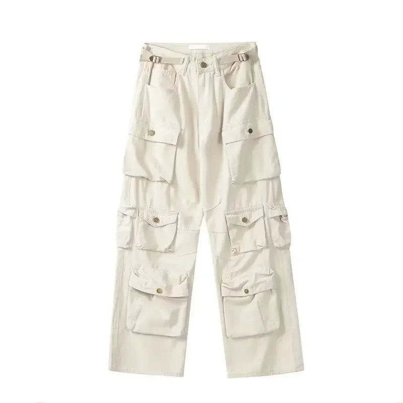 2025SS New Men's Casual Hip-hop Multi Pocket Functional American Retro Brand Fashionable Straight Leg Wide Leg Work Pants Y2K