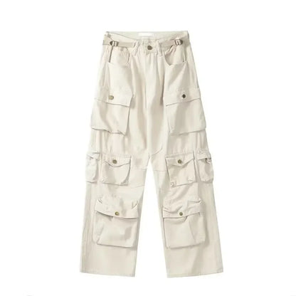 2025SS New Men's Casual Hip-hop Multi Pocket Functional American Retro Brand Fashionable Straight Leg Wide Leg Work Pants Y2K
