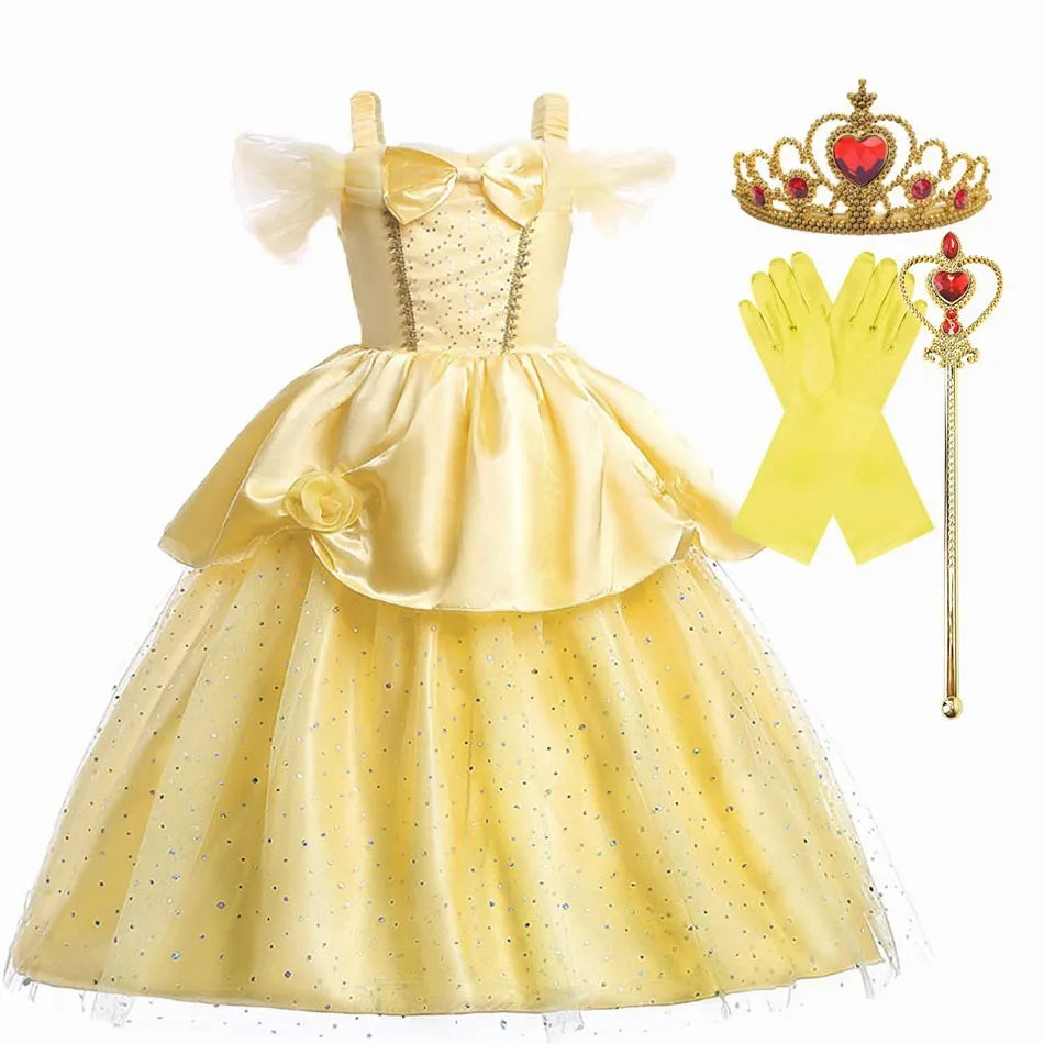 Fantasias de Aniversário para Meninas Vestido Infantil da Bela A Bela e a Fera Fantasia de Princesa Vestido de Bebê para o Natal e Halloween