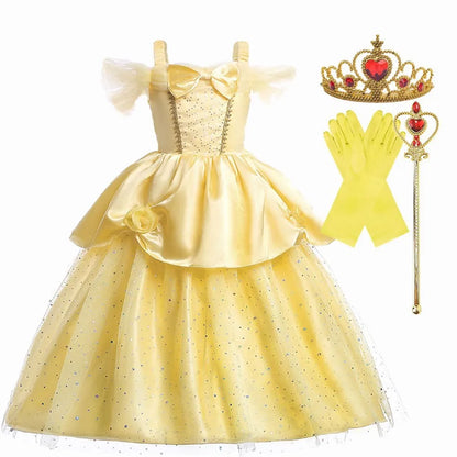 Fantasias de Aniversário para Meninas Vestido Infantil da Bela A Bela e a Fera Fantasia de Princesa Vestido de Bebê para o Natal e Halloween