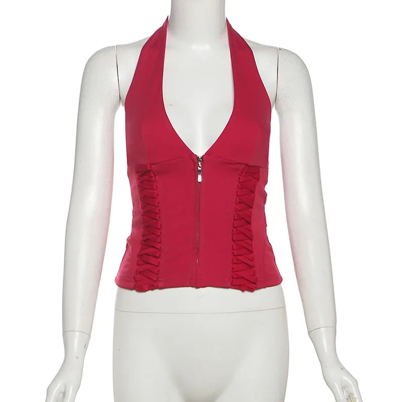 Sexy Fashion Vest Women Halter V-Neck Off Sleeves Backless Skinny Look Thinner Hot Chick Fashionable Atmosphere Style Top