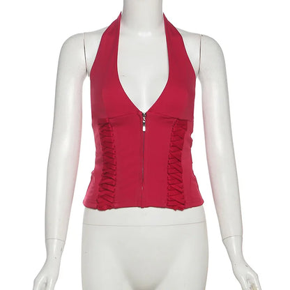 Sexy Fashion Vest Women Halter V-Neck Off Sleeves Backless Skinny Look Thinner Hot Chick Fashionable Atmosphere Style Top
