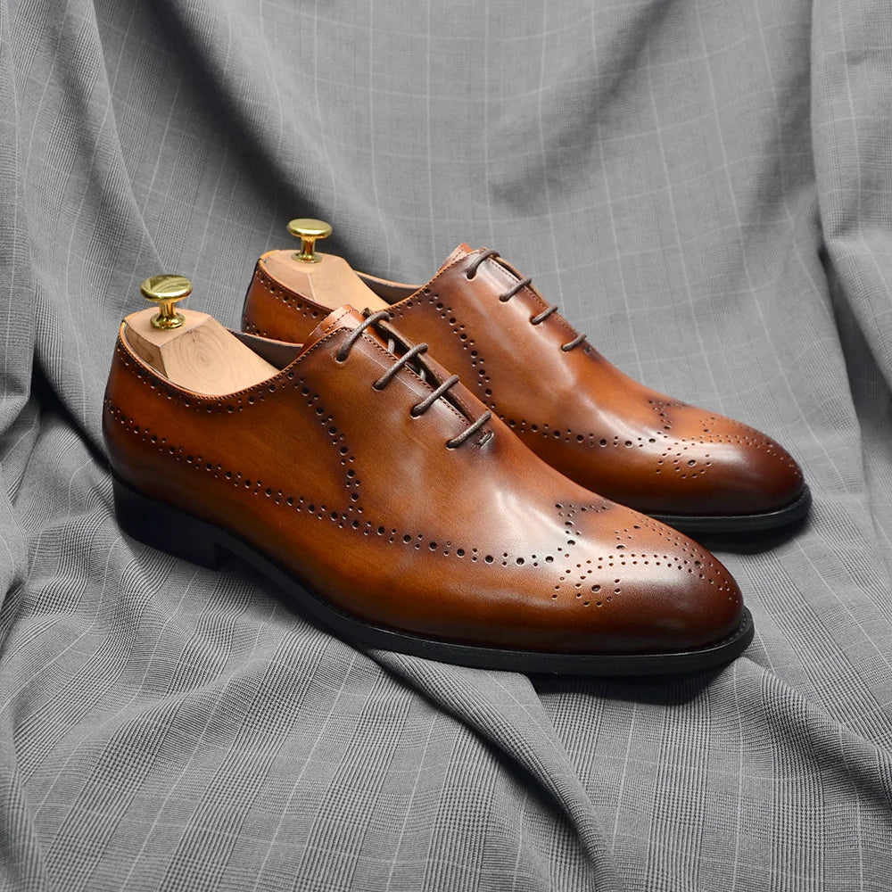 Luxury Italian Mens Wedding Dress Shoes Genuine Leather Handmade Brogue Wingtip Oxford Shoes Black Brown Formal Shoes for Men