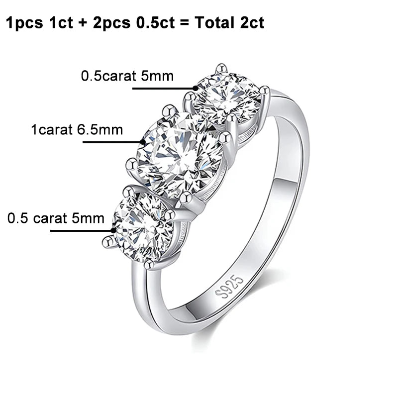 4CT Moissanite Engagement Ring for Women 3-stone S925 Sterling Silver with Gold Plated Wedding Band Promise Diamond Rings