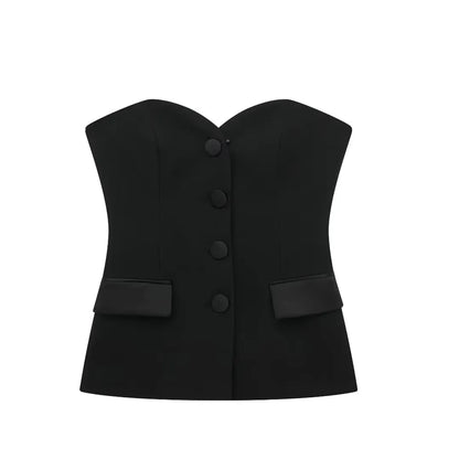 Summer Women Elegant White Top Front Button Corset Tube Top Strapless Sleeveless 2024 Fashion Y2k Female Chic Top