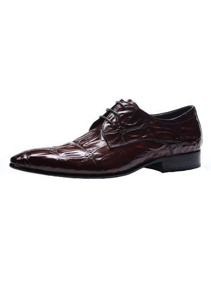 Business Men Crocodile Pattern Cowhide Genuine Leather Dress Shoes Lace Up Pointed Toe Derby Shoes Spring Wedding Formal Shoes