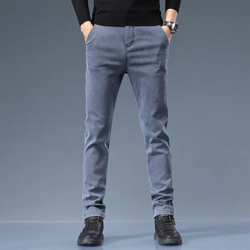 Smil Straight Men Jeans Autumn casual black gray  denim trousers pants for man korea clothing