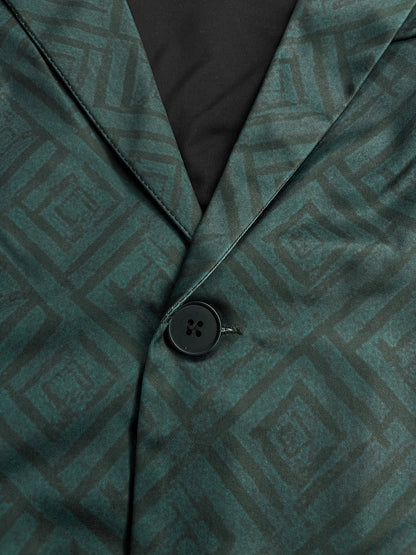 European American Style Men's Business Suit Set Two-Piece Suit Trousers Retro Green Color-Block Plaid Print
