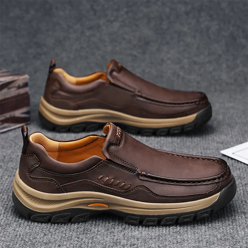 Men's Hand-Stitched Fashion Loafers, Solid Color Low-Top Casual Shoes, Simple Trendy Slip-On Sneakers, Men's Shoes for All Seasons, Daily Office Business Shoes, Large Size Men's Shoes