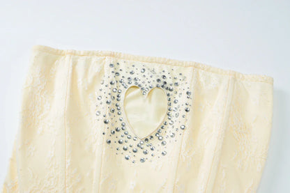Fashion Sequined Strapless Heart Shape Hole Sexy Zipper Patchwork Mesh Mini Dress Summer Outfits Birthday Festival