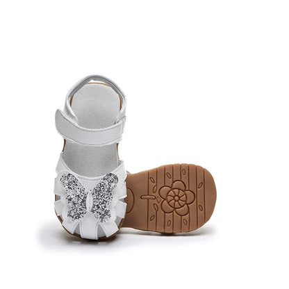 Leather sparkling butterfly Girls flat Sandals closed toe little kids girls summer shoes