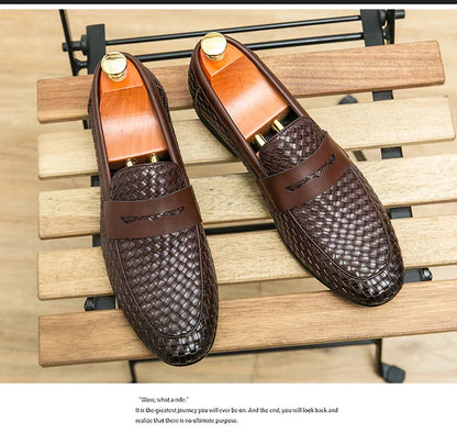 European station fashion brand luxury bean shoes leather men's shoes slip-on loafers classic plaid small leather shoes