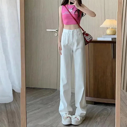 Wide-legged Pants Simple Style Solid High-Waist Design