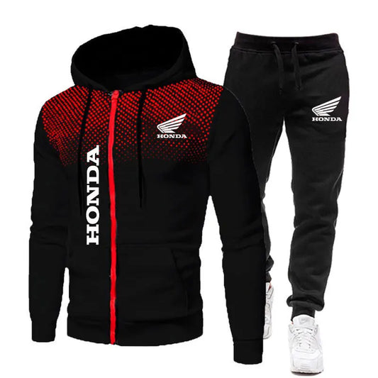 Spring Men's sets Honda logo print fashionable casual outdoor zippered hoodie sweatshirt sport pants for motorcycle enthusiasts