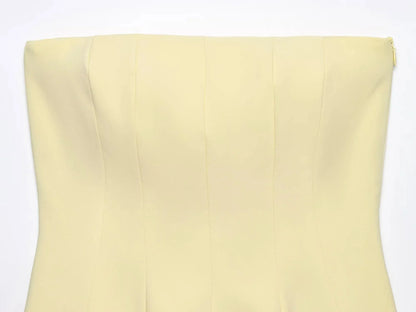 2026 Spring Summer Butter Yellow Sexy Women Tops Fashion Solid Strapless Short Tops Chic Streetwear Ladies Tops