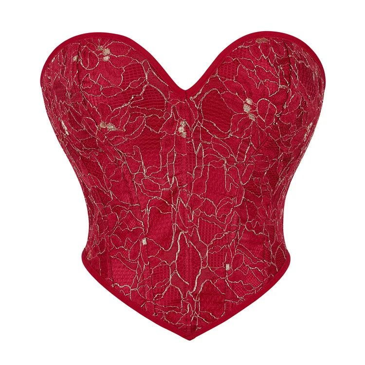 Women Fashion Corset Crop Top Lace Up Brocade Overbust Bustiers Body Shaper Lingerie Sexy Woman Push Up Corselet