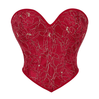Women Fashion Corset Crop Top Lace Up Brocade Overbust Bustiers Body Shaper Lingerie Sexy Woman Push Up Corselet