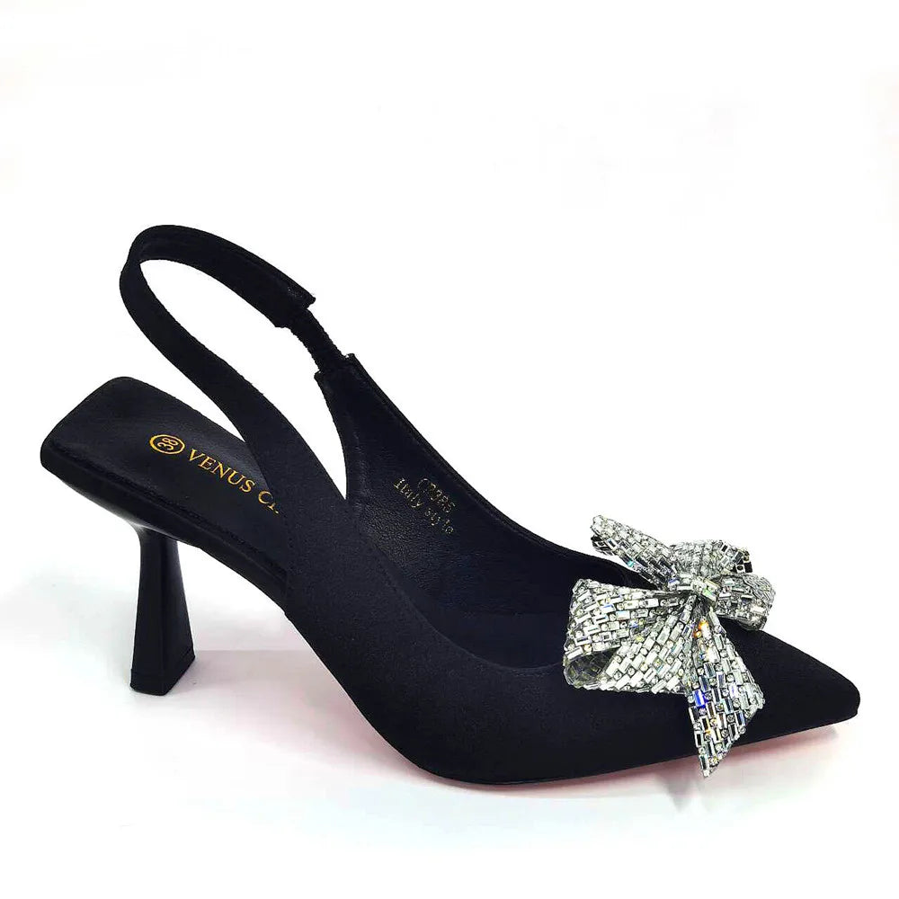 Italian Design Elegant Fuchsia Bow Rhinestone Pumps with Pointed Toe for Women 2024 Party Shoes and Bags Matching Set