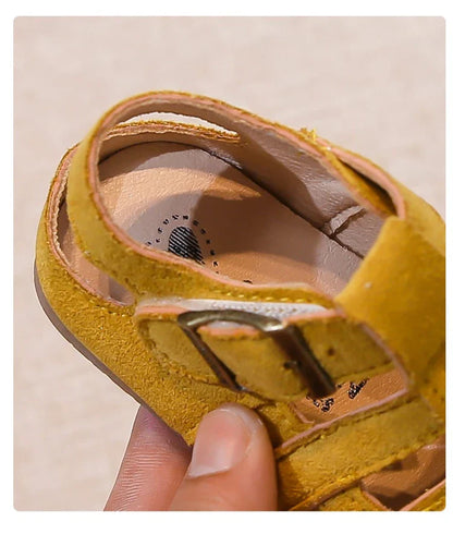Kids Suede Sandals for Girls Anti-slippery Sole Toddler Roman Shoes with Pastel Colors Princess Beach Garden Shoes Barefoot Ins