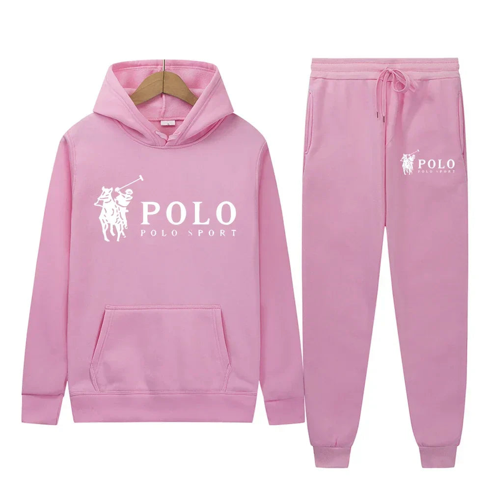 Winter and autumn fleece thickened hooded pullover sweater jacket for men, casual sports outfit, two-piece set for men