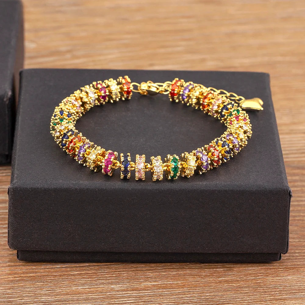 Fashion Gold Plated Chain Bead Bracelet for Women Colorful Crystal Zircon Heart Shape Charm Wedding Party Jewelry Gifts