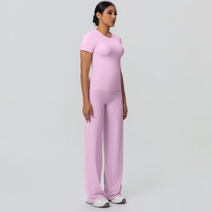 Fitness Sports Workout Yoga Set for Women Naked Feel Slim Casual Workout Top T-Shirt Quick Drying Push Up Running Pants Yoga Set